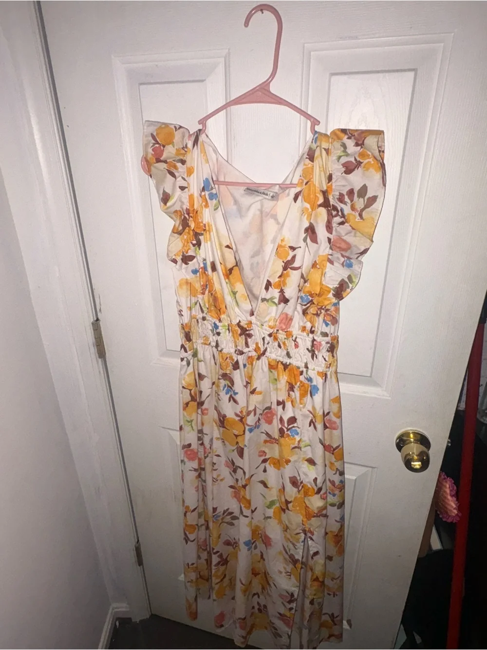 Abercrombie & Fitch Floral V-Neck Ruffle Sleeve Maxi Dress - Yellow Floral
